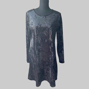 TAHARI Black Crushed Velvet Long  Sleeve Dress Made in Canada